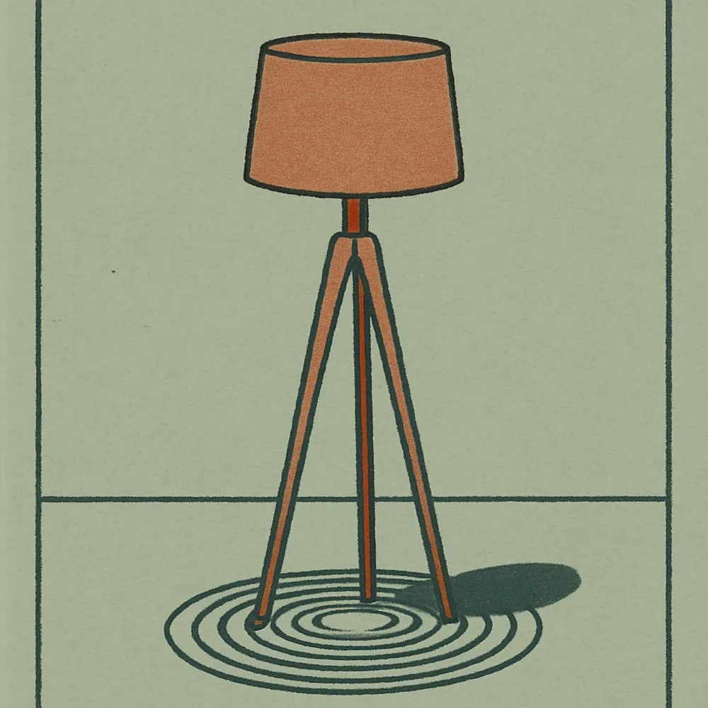 LEPOWER Wood Tripod Floor Lamp (Mid-Century, Linen Shade) — editorial illustration