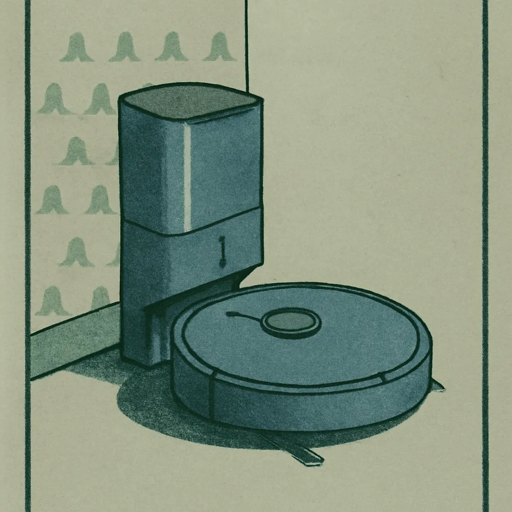 iRobot Roomba j7+ (7550) Self-Emptying Robot Vacuum — editorial illustration